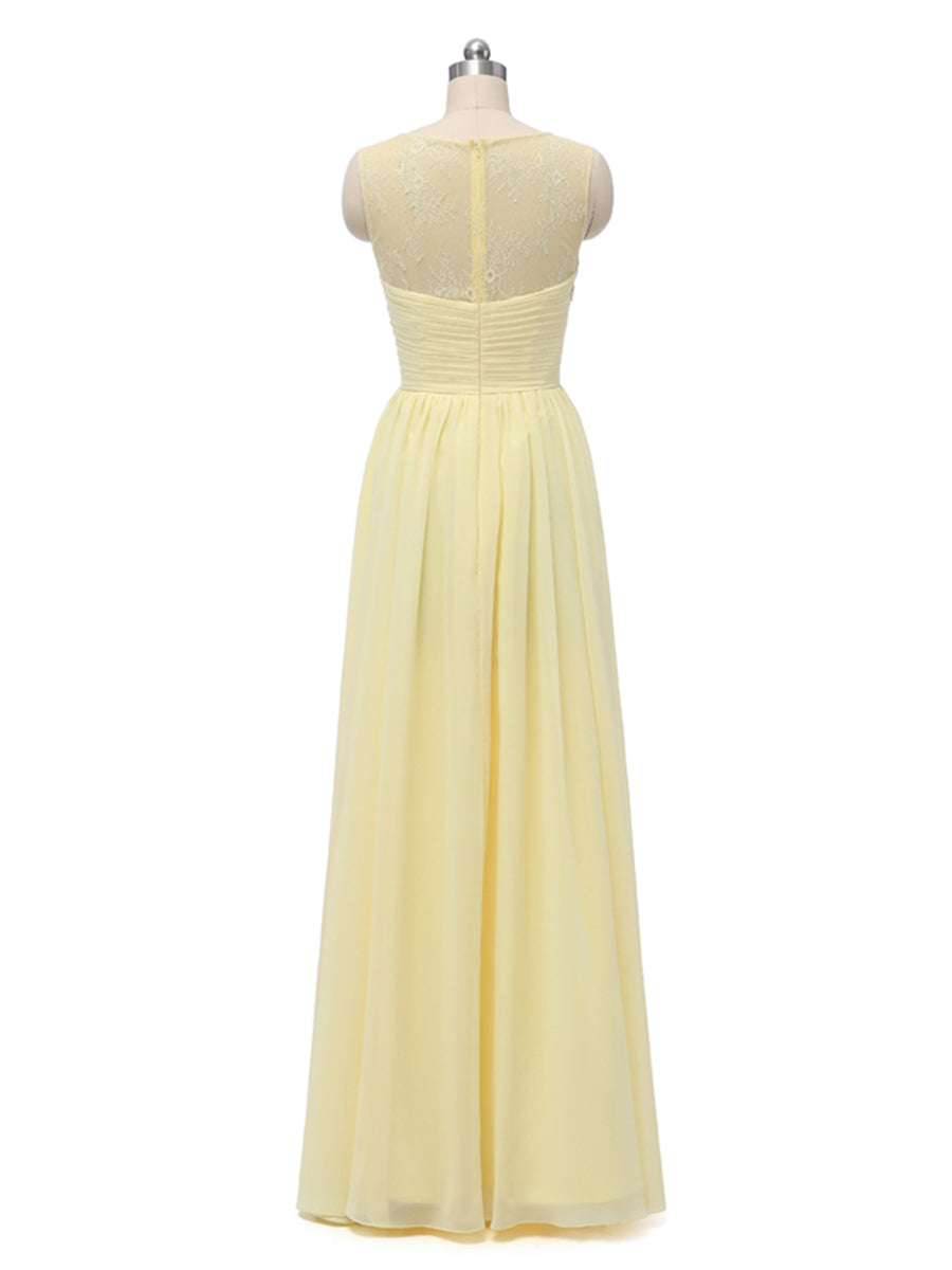 Princesa/Formato A Decote Redondo Chiffon Renda com Pregas Até Ao Chão Vestidos de Dama de Honra