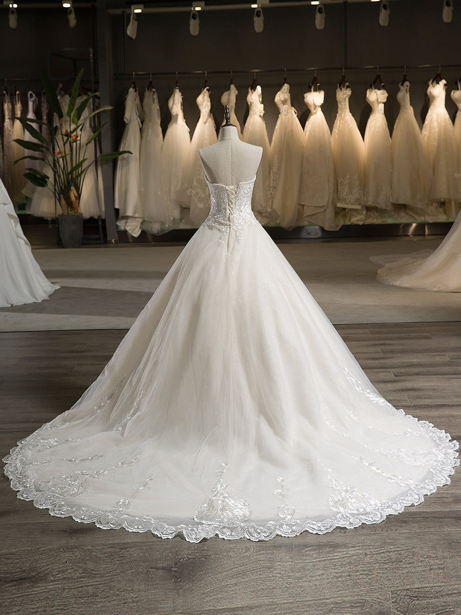 Sem Alças Sem Mangas Apliques de Tule com Miçangas Vestido de Baile Vestido de Noiva