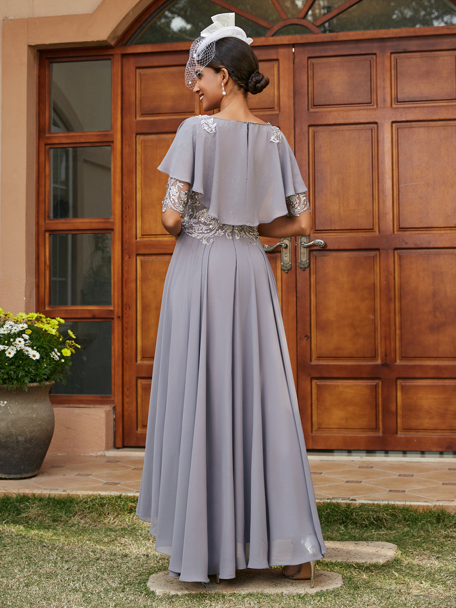 Vestidos Longos de Noite com Mangas Meio Comprimento e Gola Transparente Bordados em Estilo A-Line/Princesa