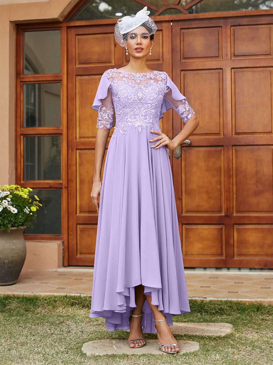 Vestidos Longos de Noite com Mangas Meio Comprimento e Gola Transparente Bordados em Estilo A-Line/Princesa