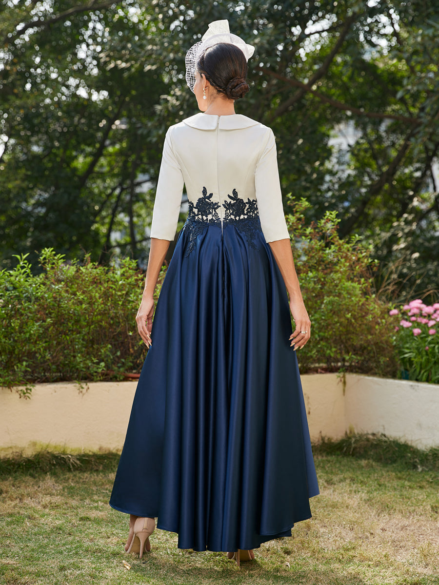 Vestidos Longos de Noite com Mangas Meio Comprimento e Gola em V Bordados em Estilo A-Line/Princesa