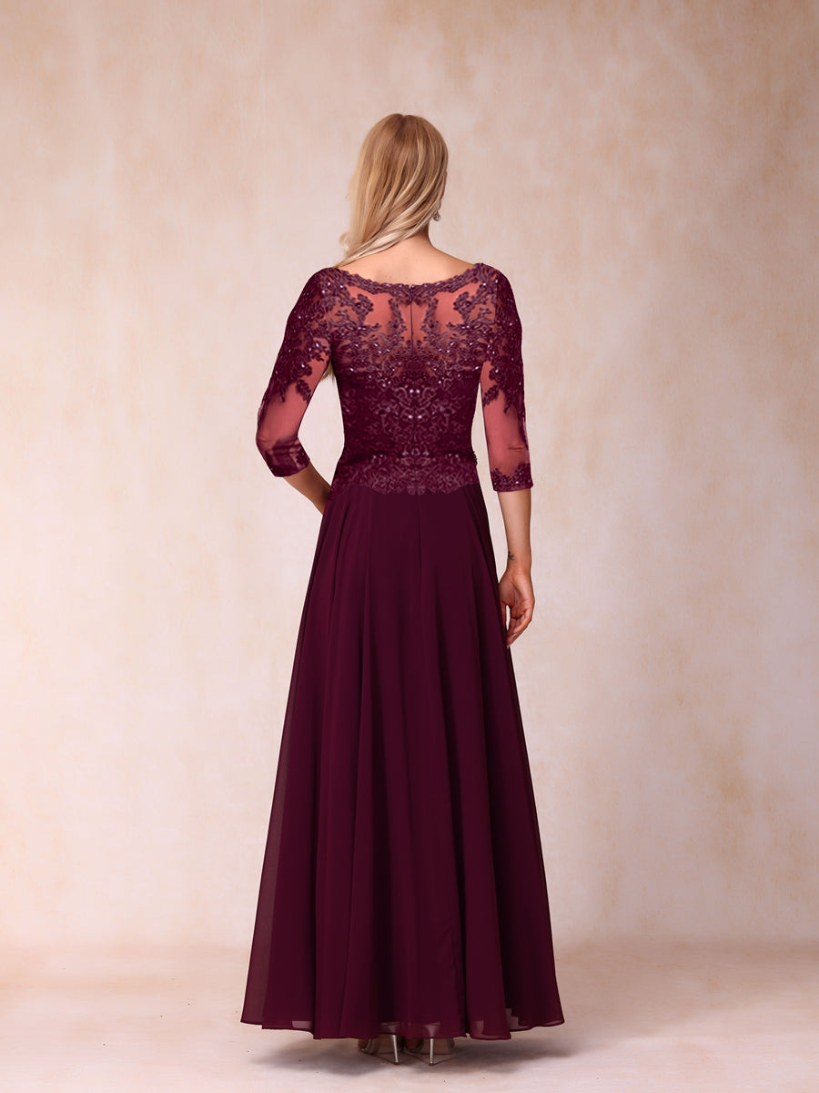 Corte A/Princesa Decote Em V Manga 3/4 Vestidos Longos de Noite Formais com Miçangas