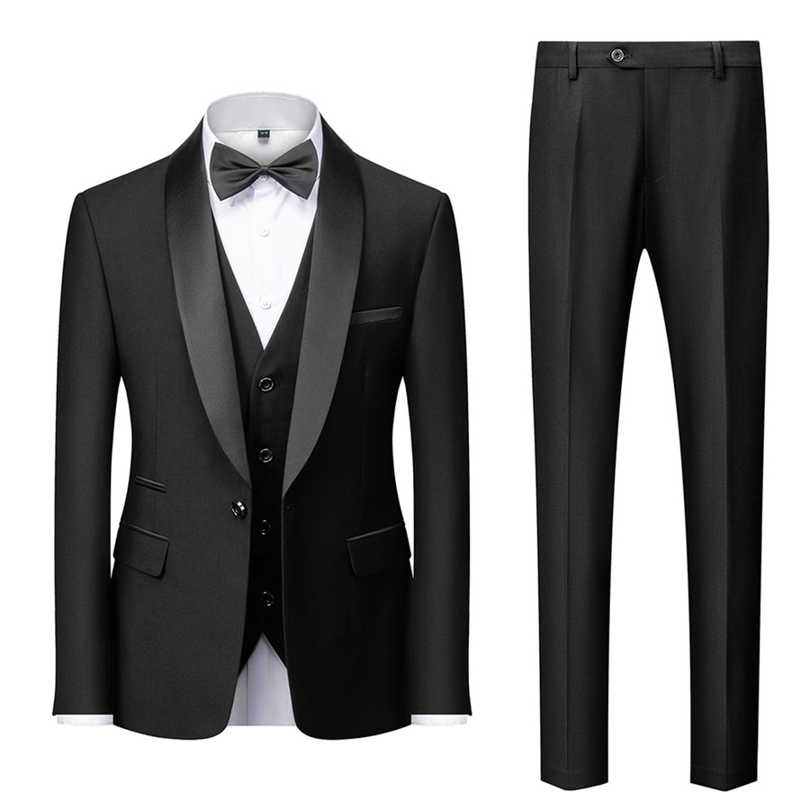 Terno de Casamento para Homens com Corte Ajustado e Abotoamento Simples em 3 Peças de Cor Sólida com Um Botão