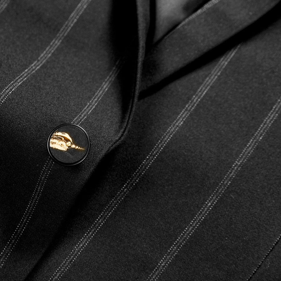 Terno de Casamento para Homens com Corte Ajustado e Abotoamento Simples em 3 Peças Listrado com Um Botão