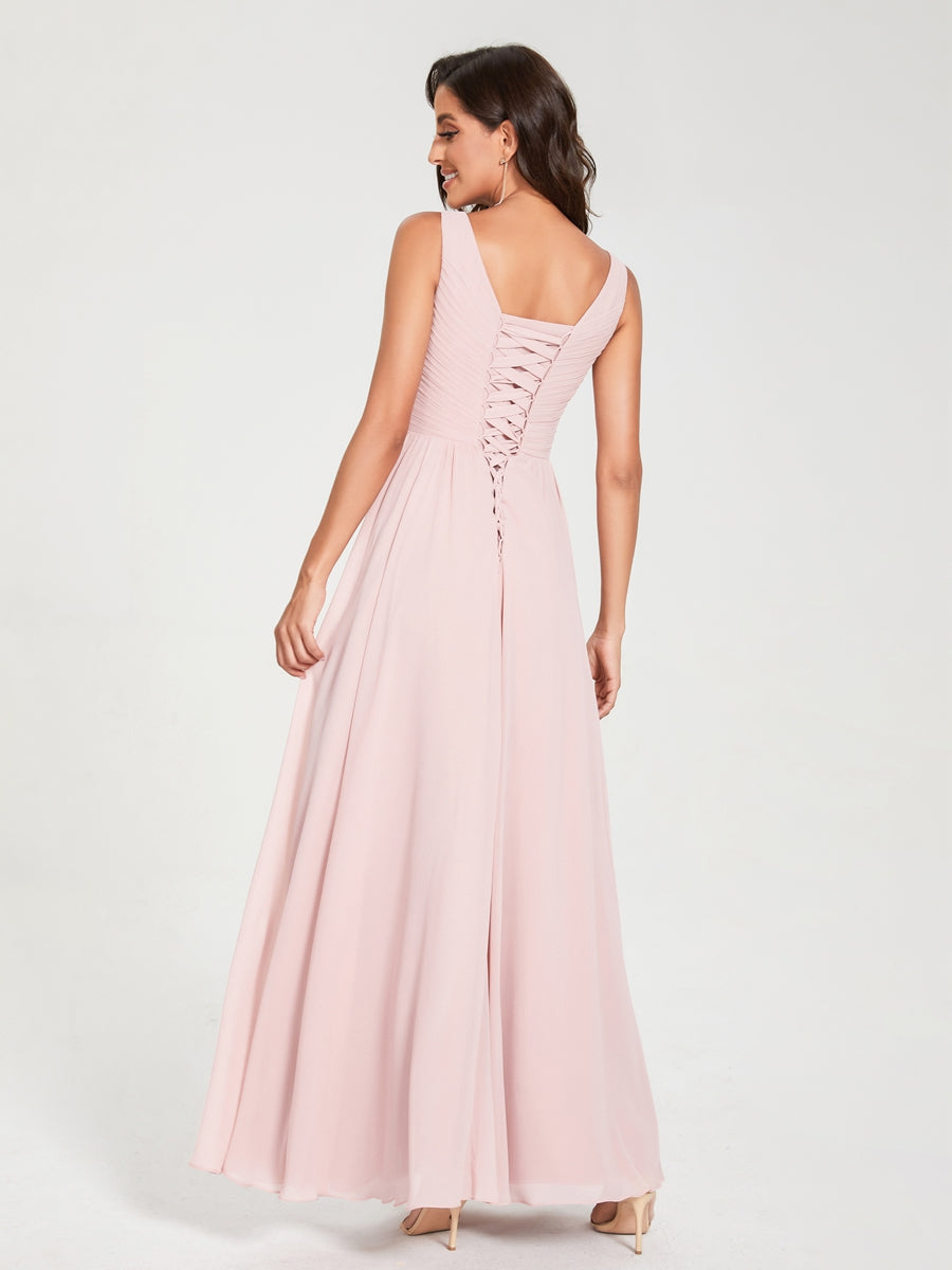 Princesa/Formato A Decote Em V Sem Mangas com Pregas Até Ao Chão Vestidos de Madrinha