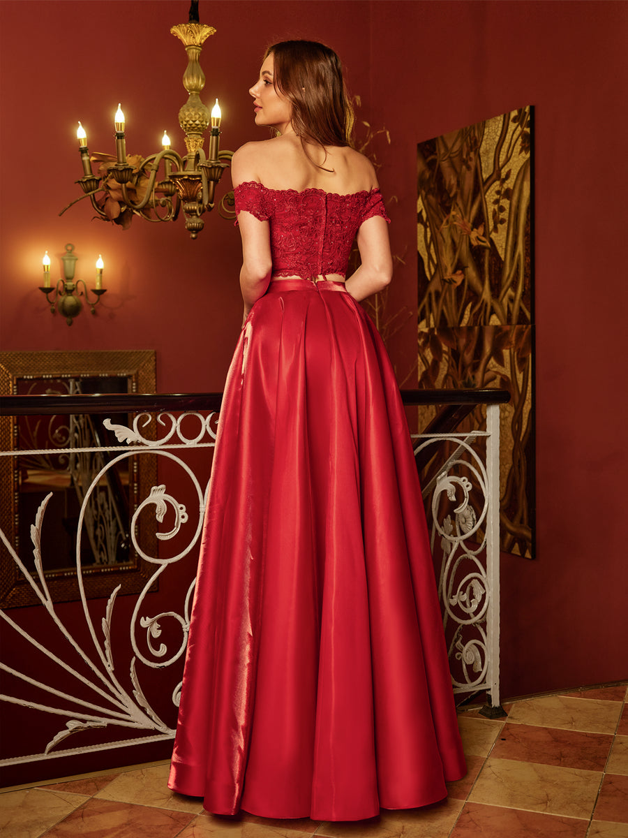 Corte A/Princesa Sem Alças Appliques Vestidos de Baile Longos de Duas Peças