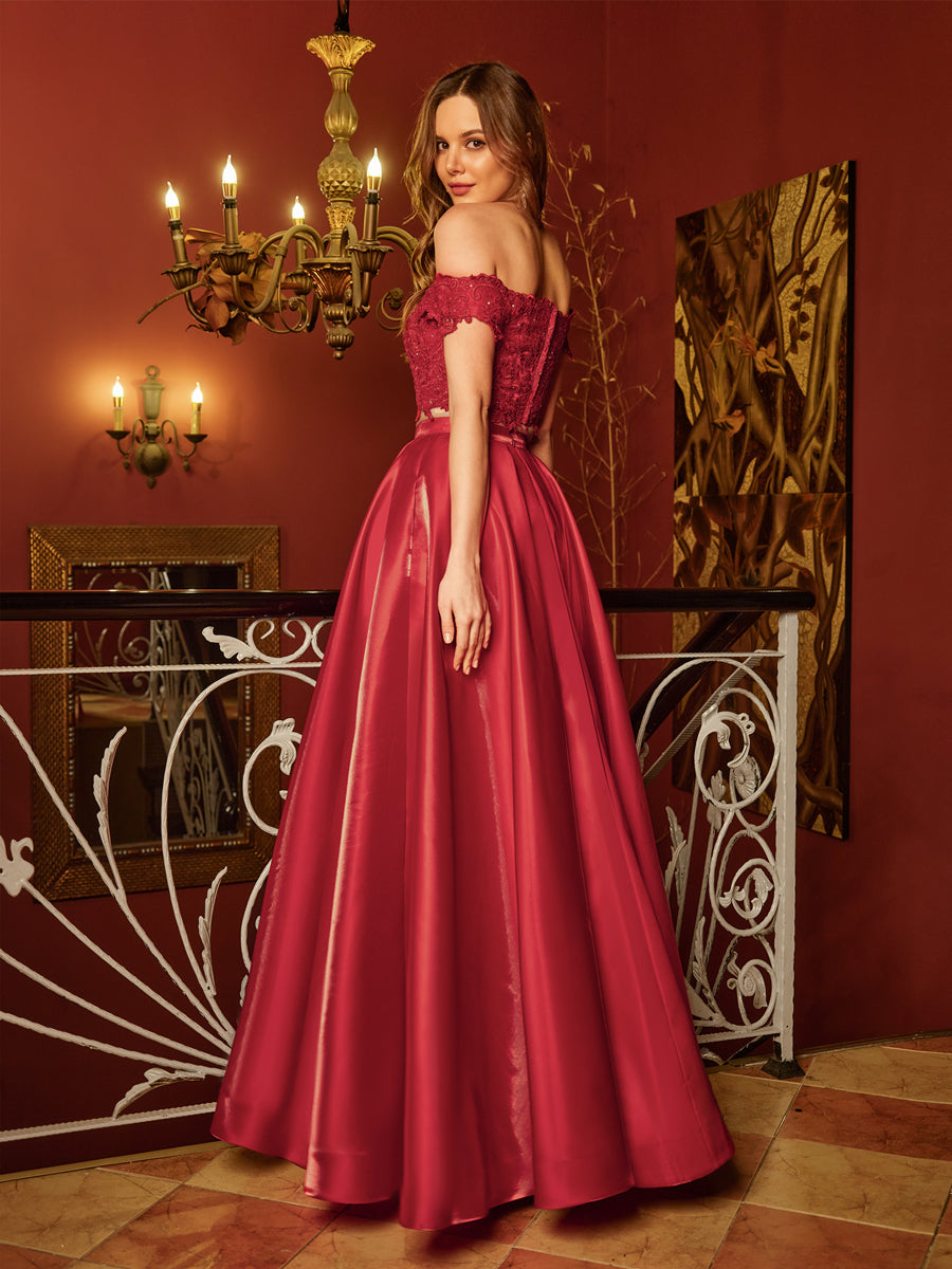 Corte A/Princesa Sem Alças Appliques Vestidos de Baile Longos de Duas Peças
