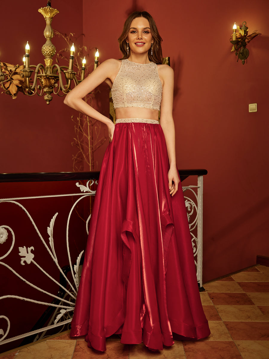 Princesa/Formato A Decote Em V Sem Mangas Lantejoulas Longa Vestidos de Baile