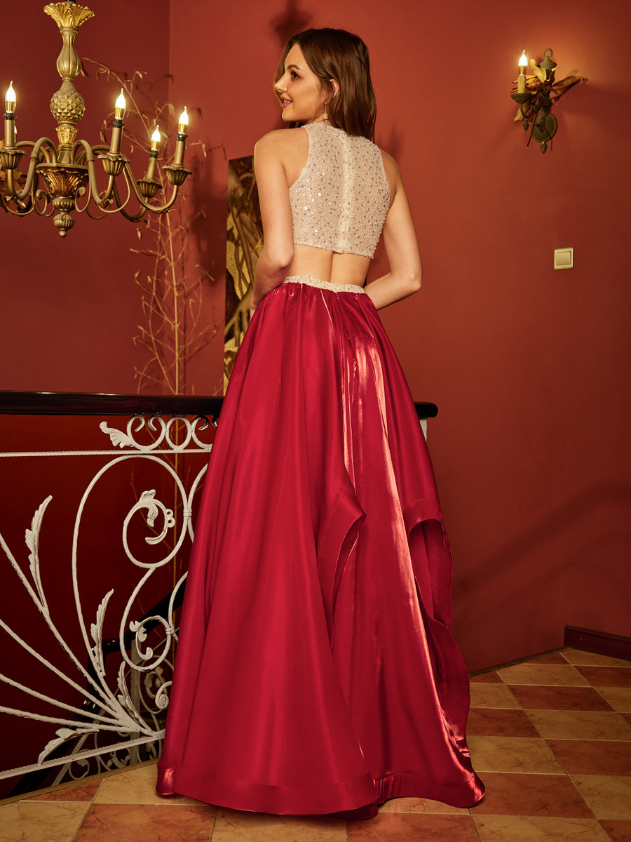 Princesa/Formato A Decote Em V Sem Mangas Lantejoulas Longa Vestidos de Baile