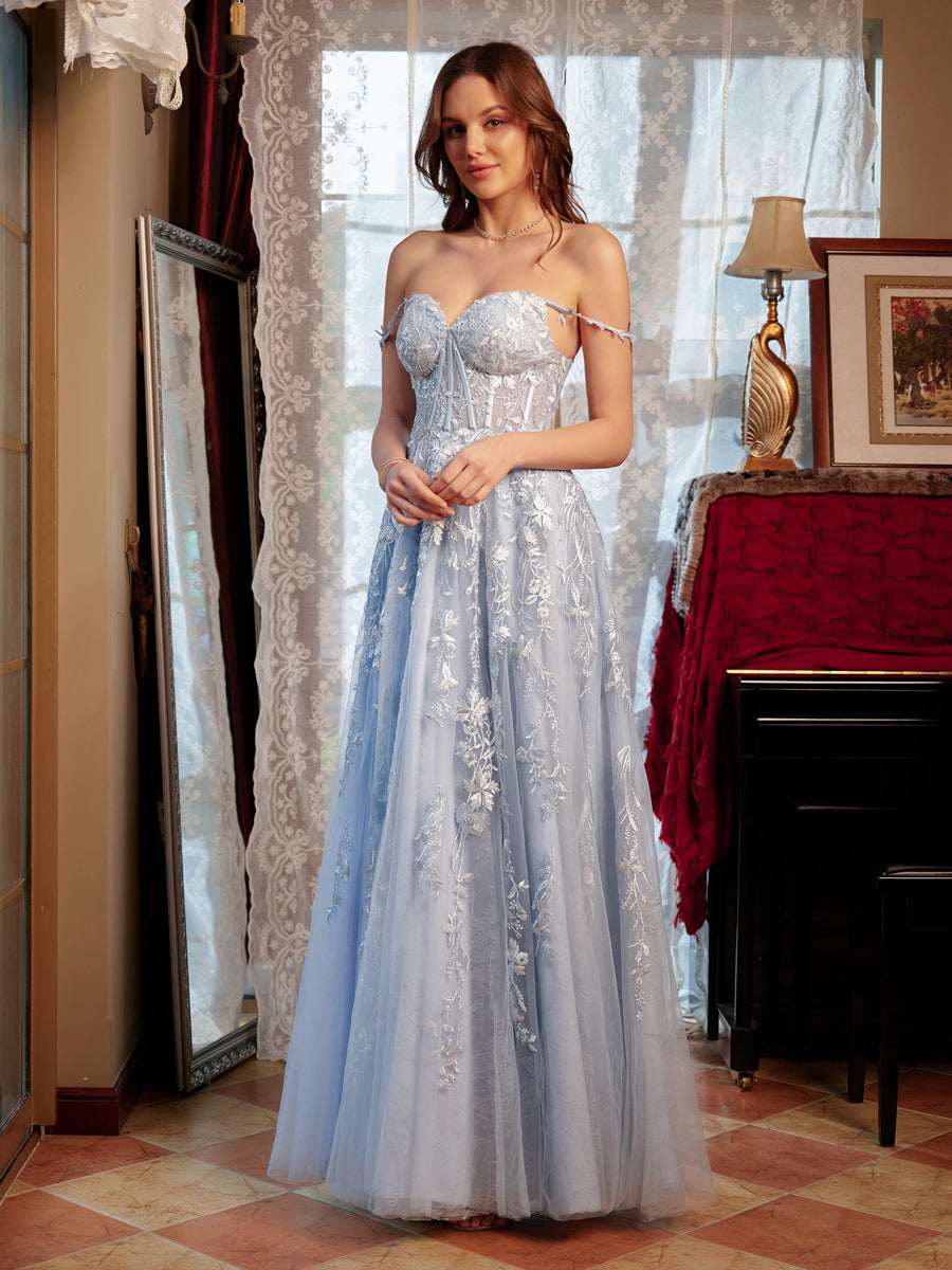 Corte A/Princesa Coração Appliques Tule Longos Vestidos de Baile