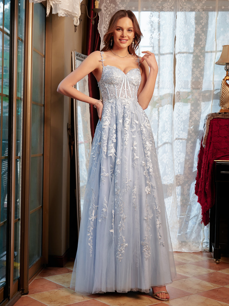Corte A/Princesa Coração Appliques Tule Longos Vestidos de Baile