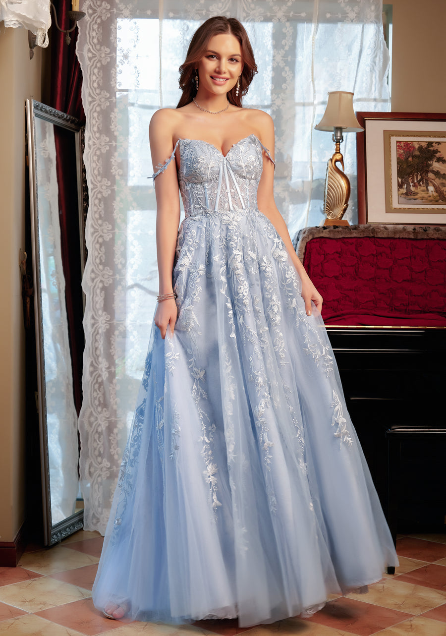 Corte A/Princesa Coração Appliques Tule Longos Vestidos de Baile