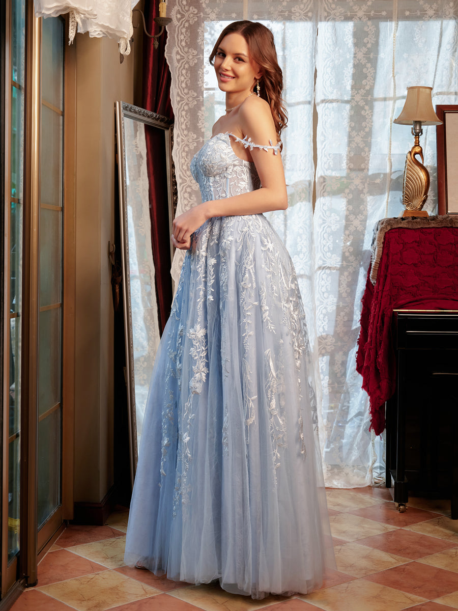 Corte A/Princesa Coração Appliques Tule Longos Vestidos de Baile