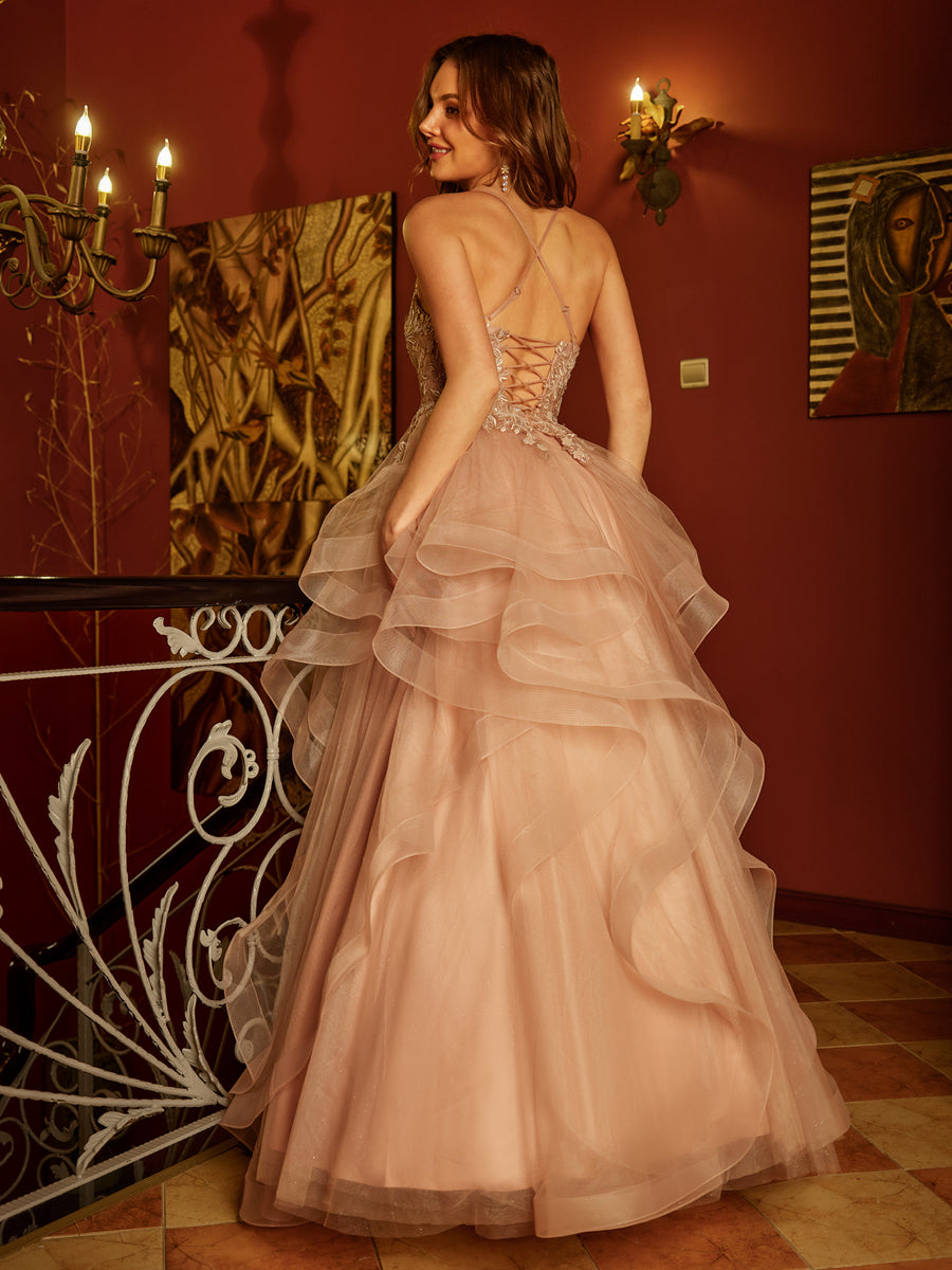 Corte A/Princesa Decote Em V Apliques de Lantejoulas Longos Vestidos de Baile