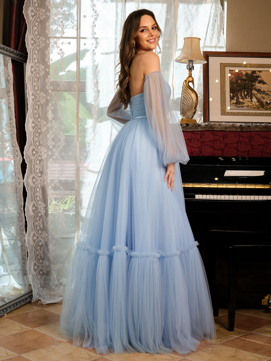 Corte A/Princesa Tule Sweetheart Vestidos de Baile Longos com Cinto