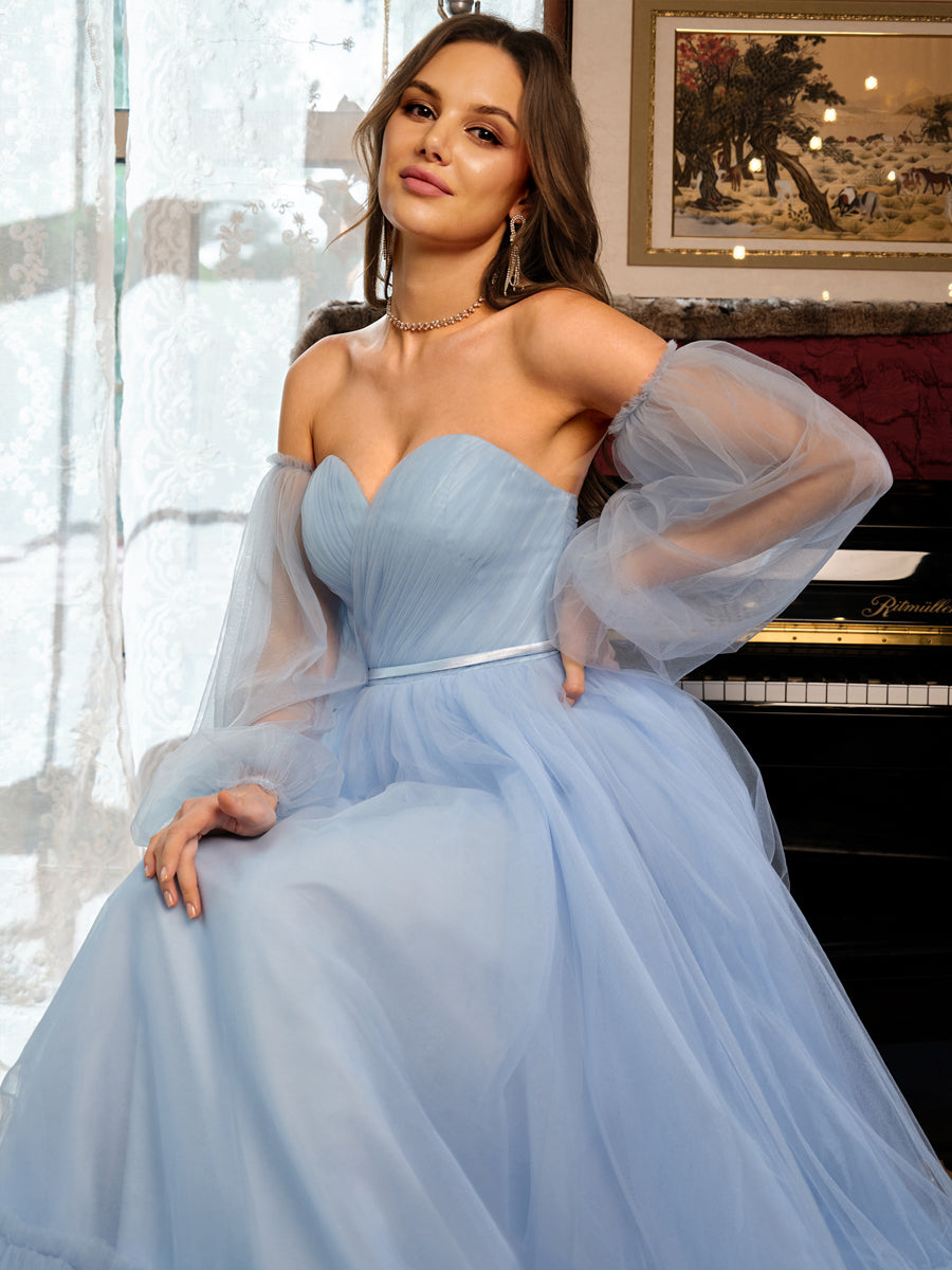 Corte A/Princesa Tule Sweetheart Vestidos de Baile Longos com Cinto