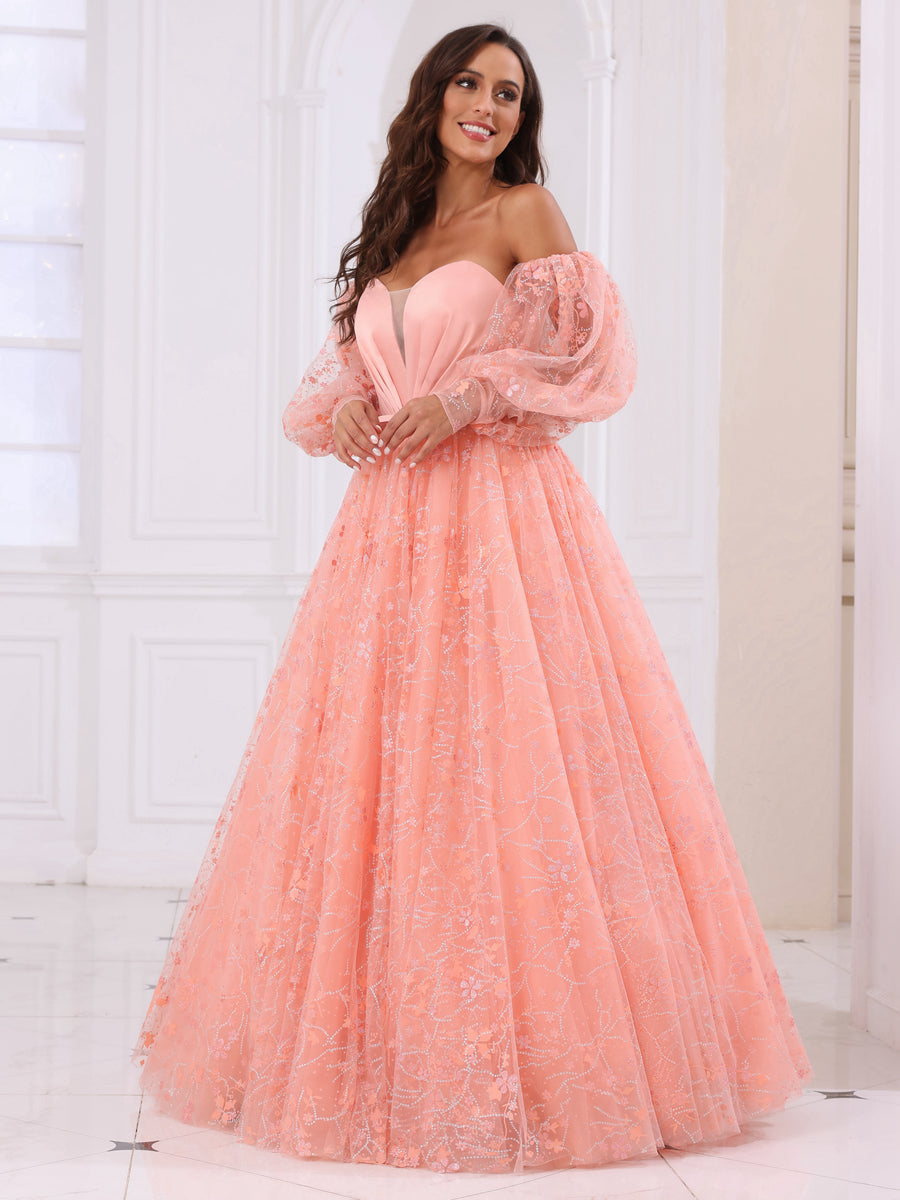 Corte A/Princesa Querida Vestidos de Baile Longos com Mangas Destacáveis
