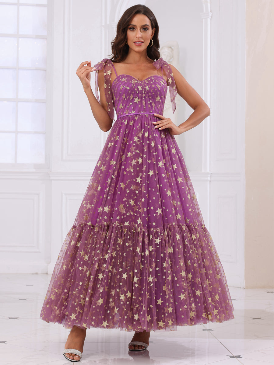 Corte A/Princesa Alças Finas Vestidos de Baile Longos com Babados