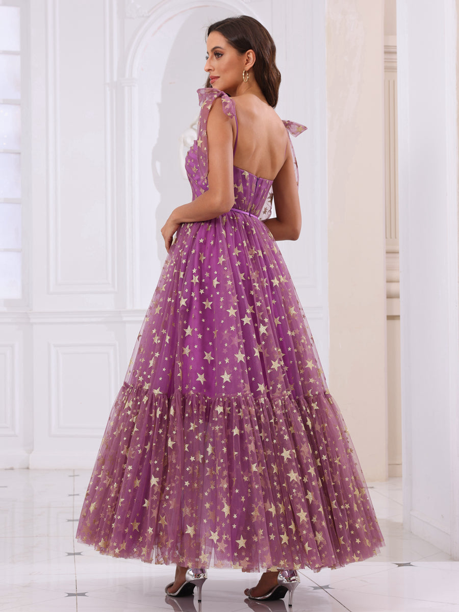 Corte A/Princesa Alças Finas Vestidos de Baile Longos com Babados
