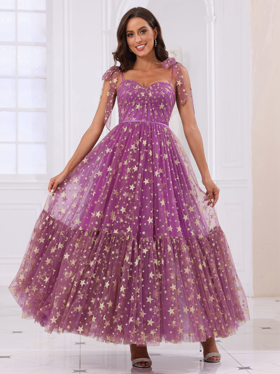 Corte A/Princesa Alças Finas Vestidos de Baile Longos com Babados