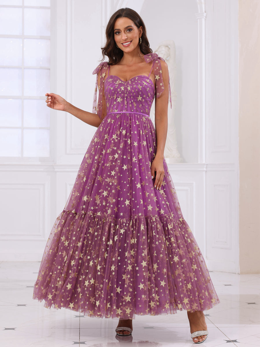 Corte A/Princesa Alças Finas Vestidos de Baile Longos com Babados