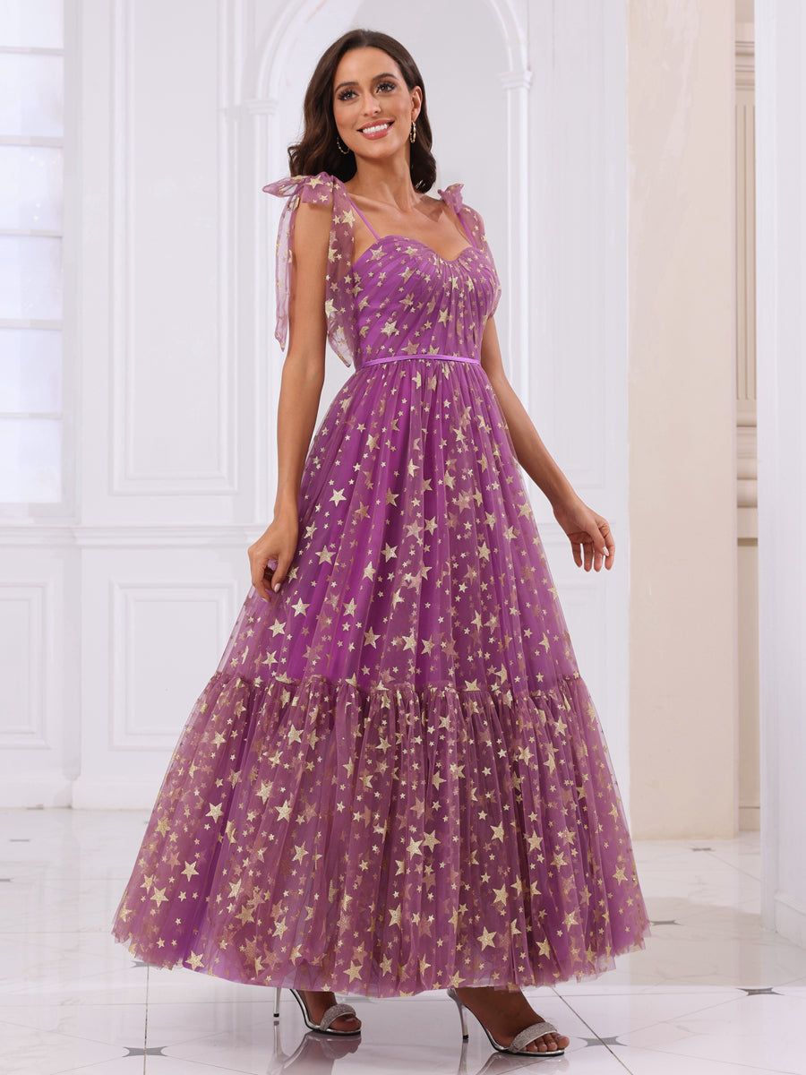 Corte A/Princesa Alças Finas Vestidos de Baile Longos com Babados