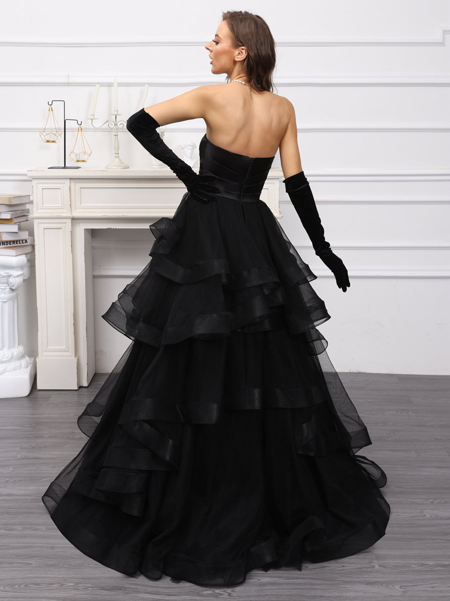Corte A/Princesa Coração Vestidos Longos de Tule com Babados