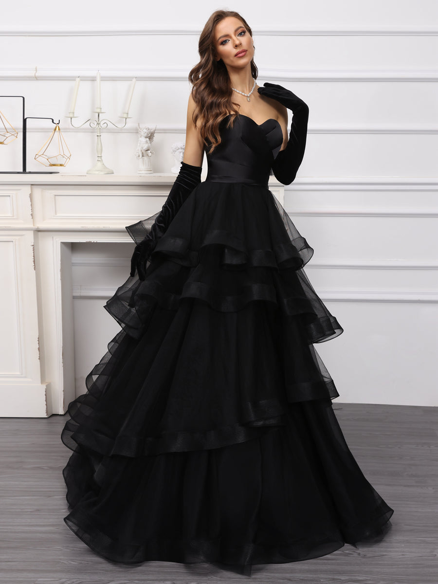 Corte A/Princesa Coração Vestidos Longos de Tule com Babados