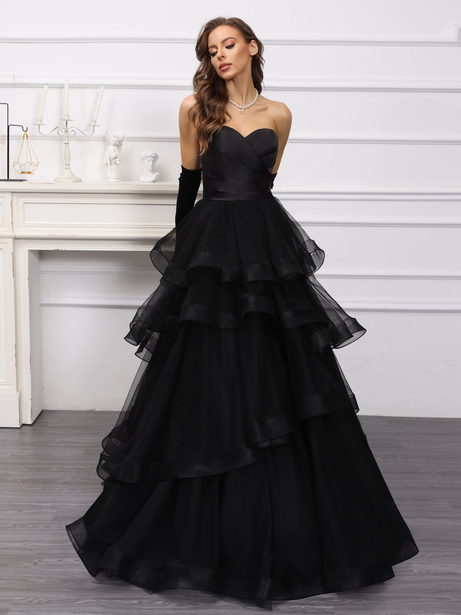 Corte A/Princesa Coração Vestidos Longos de Tule com Babados