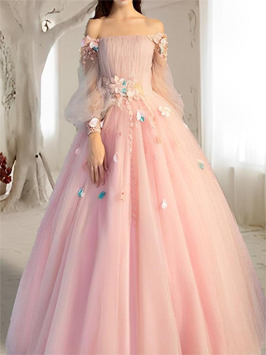 Vestidos de Quinceanera de Baile com Ombros Descobertos e Flores
