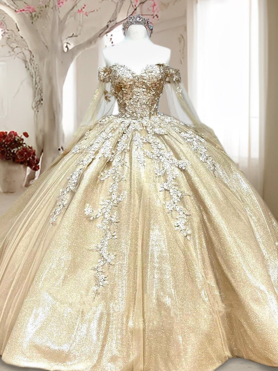Vestidos de Quinceanera de Baile com Ombros Descobertos e Aplicações