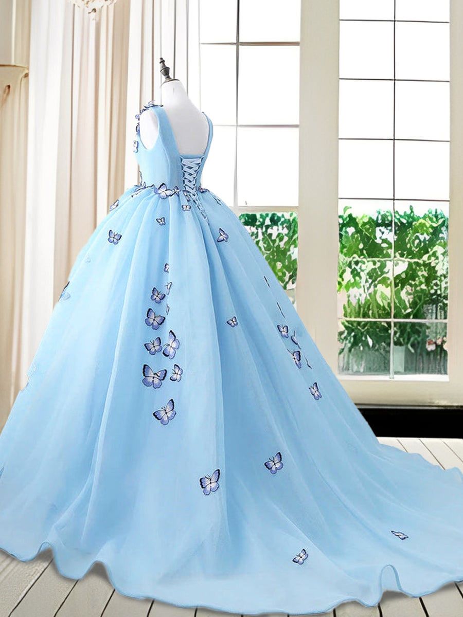 Vestidos de Quinceanera de Baile com Decote em V e Borboletas