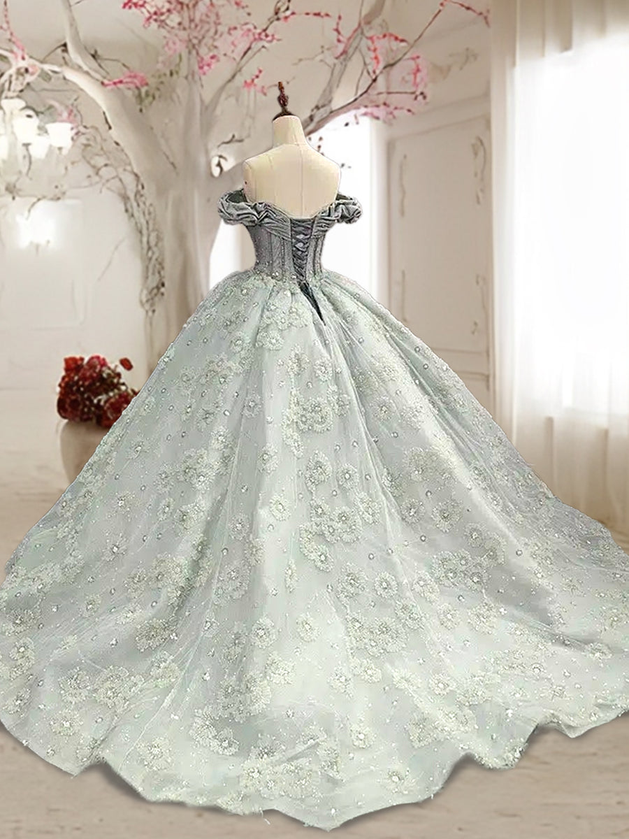 Vestidos de Quinceanera de Baile com Ombros Descobertos e Aplicações