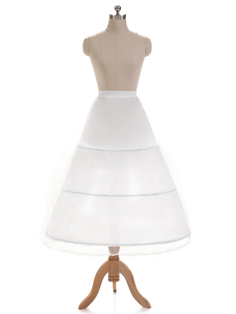 Tule 1 Camada com Renda Comprimento Chá 3 Argolas Vestido de Baile de Casamento Anáguas