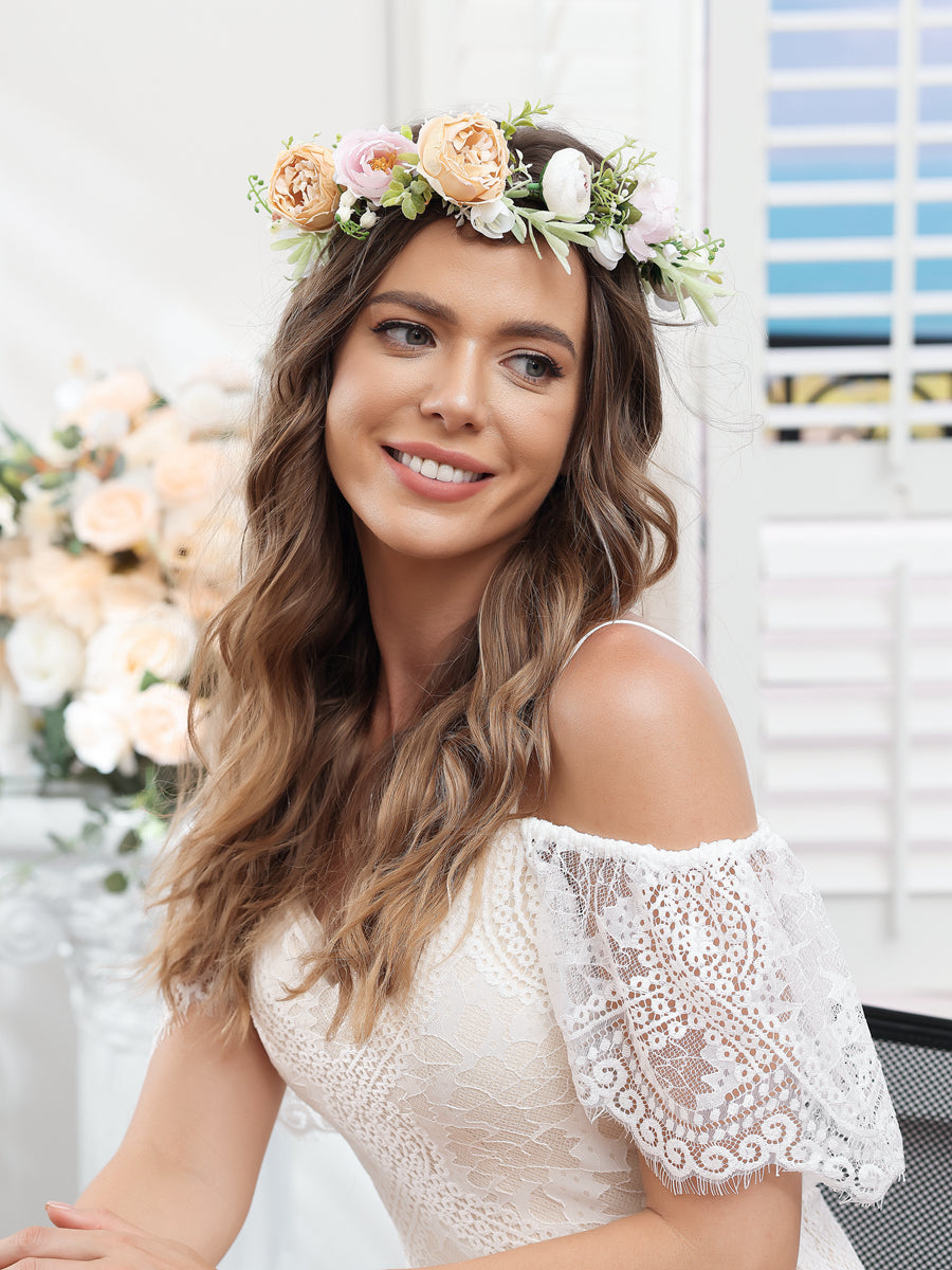 Coroas de Flores de Casamento Artificiais de 3 Cores com Fita Champanhe