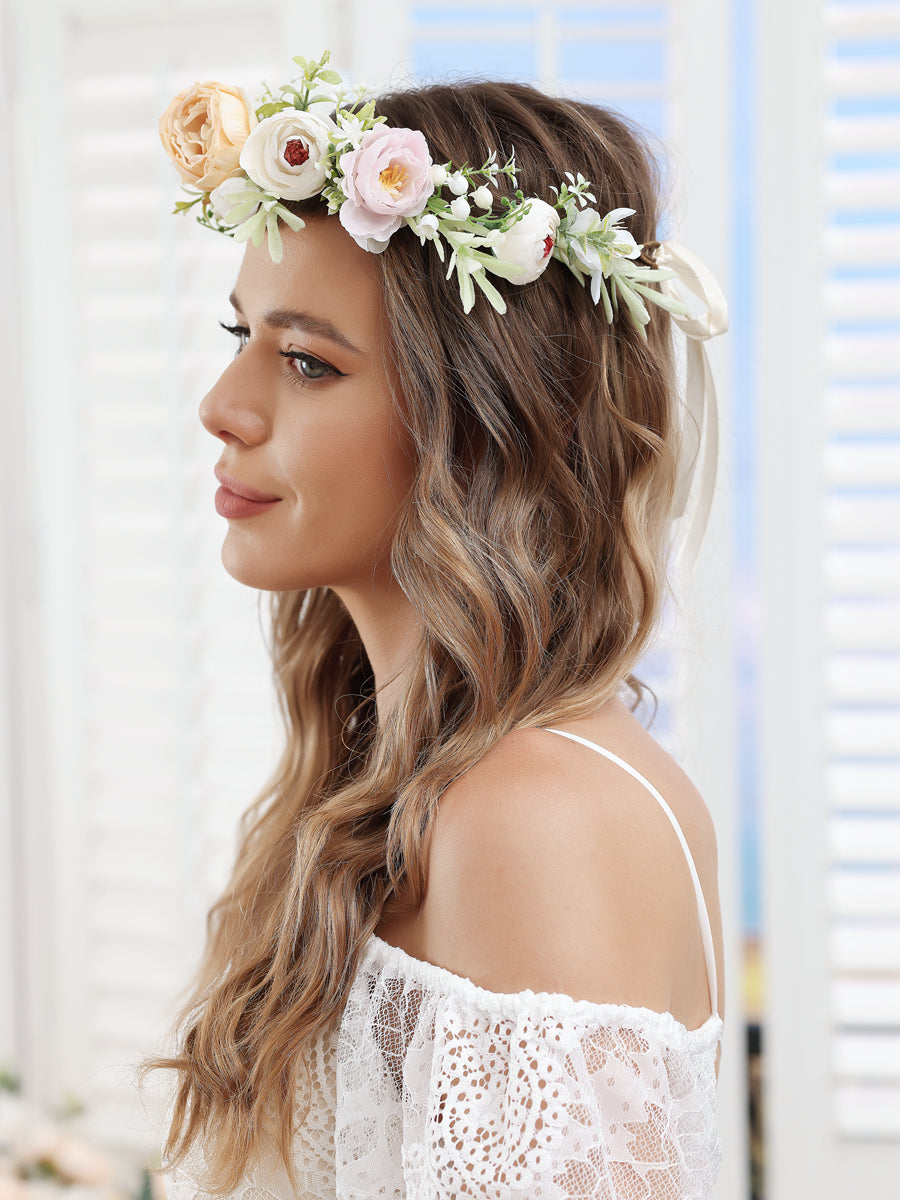 Coroas de Flores de Casamento Artificiais de 3 Cores com Fita Champanhe