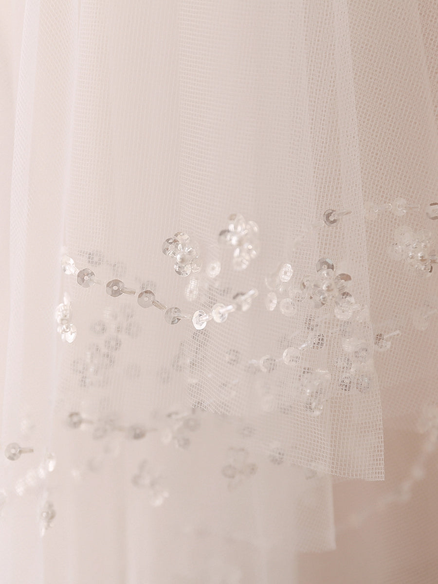 Tule Extravagante de 2 Camadas com Véus de Casamento de Lantejoulas