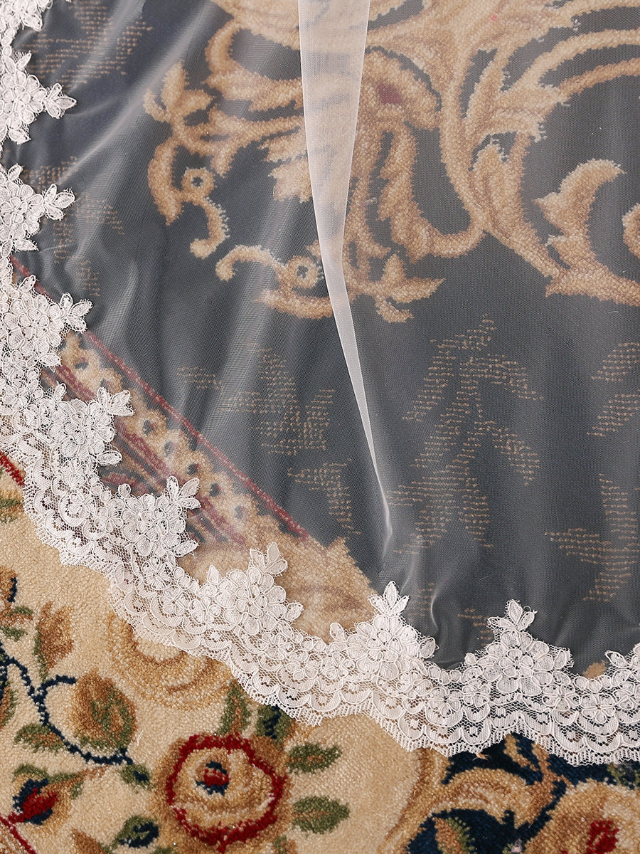 Véus de Noiva Longos Elegantes de Tule de Uma Camada com Apliques
