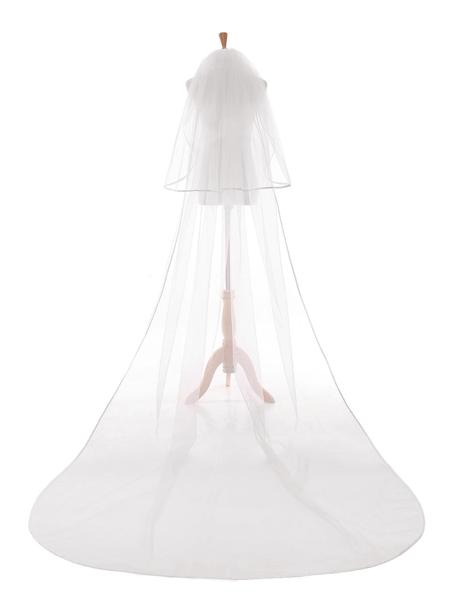 Véus de Noiva Longos de Tule Elegantes de 2 Camadas