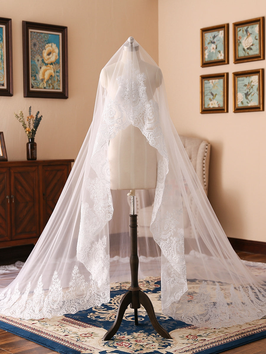 Tule Luxuoso com Véus de Noiva Longos com Miçangas