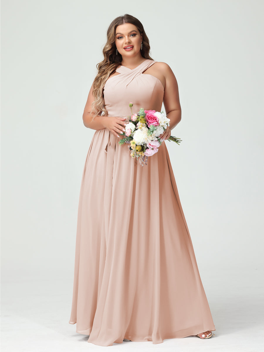 Vestidos de Dama de Honra Em Chiffon Sem Mangas A-Line / Princess Criss Cross com Faixa