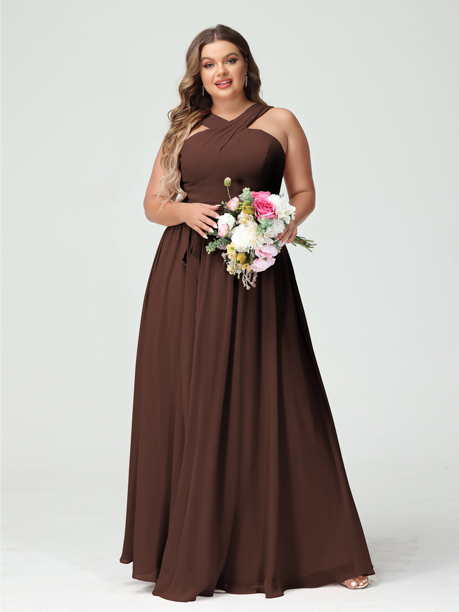 Vestidos de Dama de Honra Em Chiffon Sem Mangas A-Line / Princess Criss Cross com Faixa