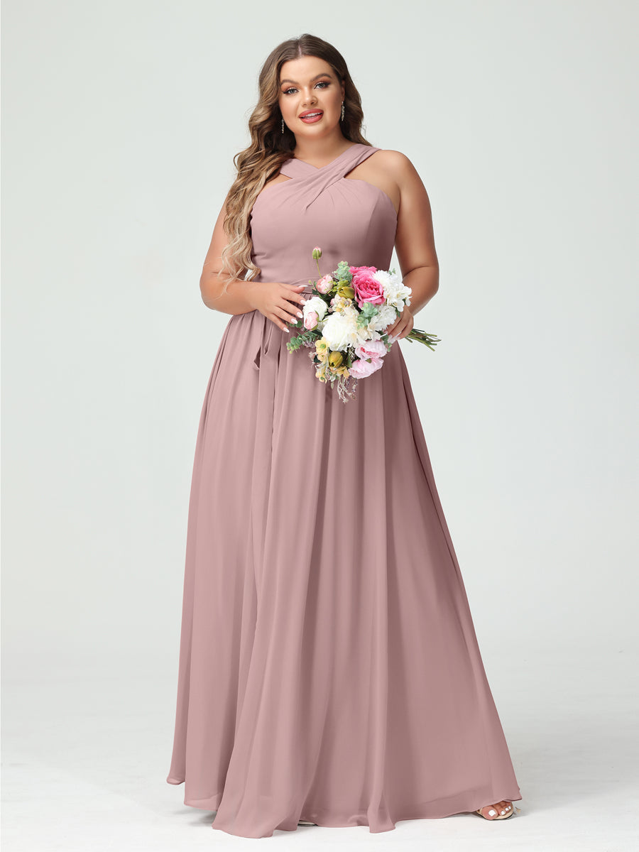 Vestidos de Dama de Honra Em Chiffon Sem Mangas A-Line / Princess Criss Cross com Faixa