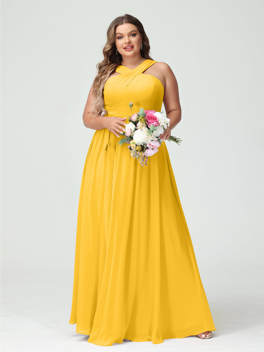Vestidos de Dama de Honra Em Chiffon Sem Mangas A-Line / Princess Criss Cross com Faixa