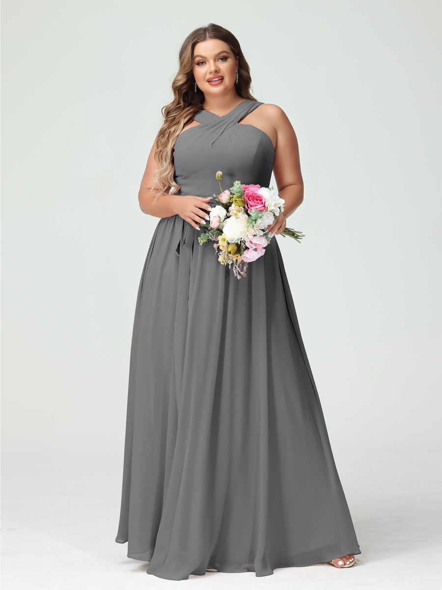 Vestidos de Dama de Honra Em Chiffon Sem Mangas A-Line / Princess Criss Cross com Faixa