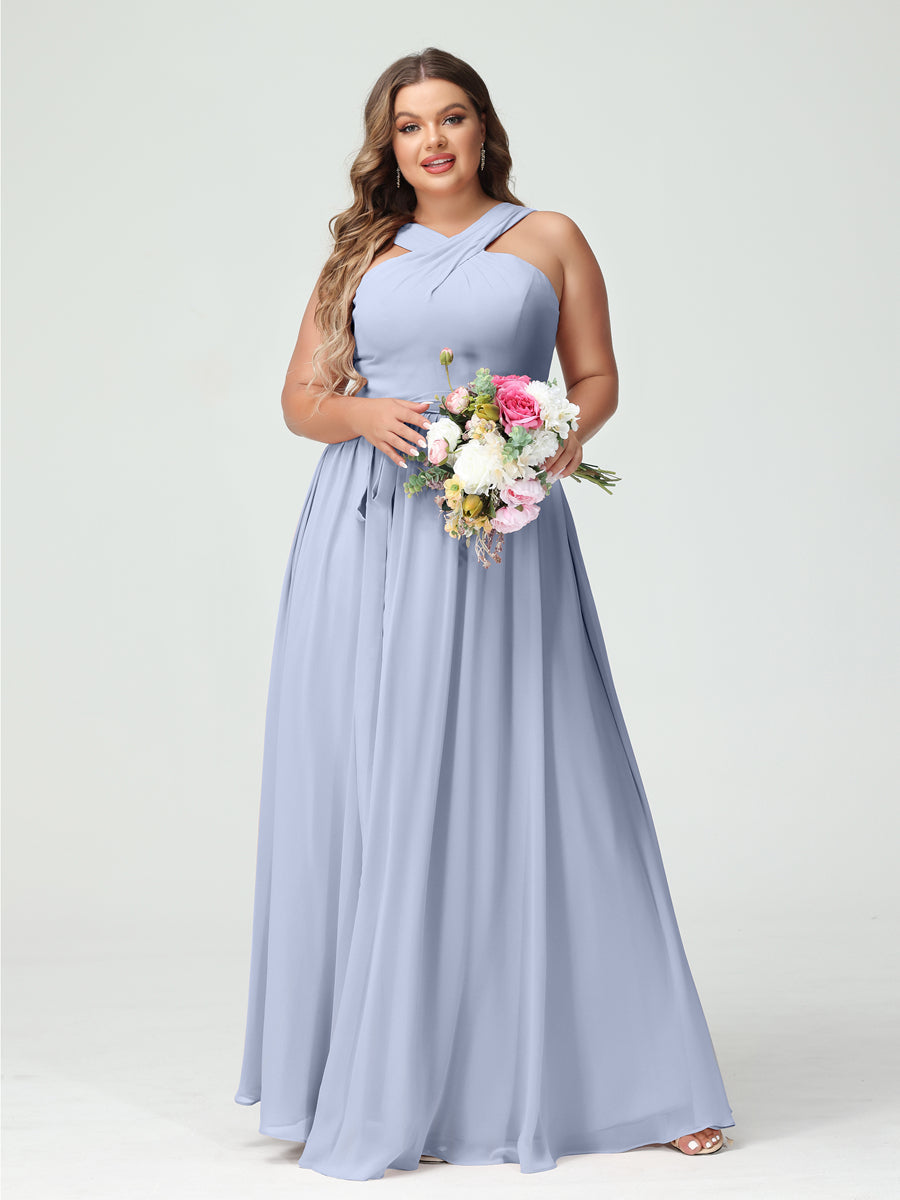 Vestidos de Dama de Honra Em Chiffon Sem Mangas A-Line / Princess Criss Cross com Faixa