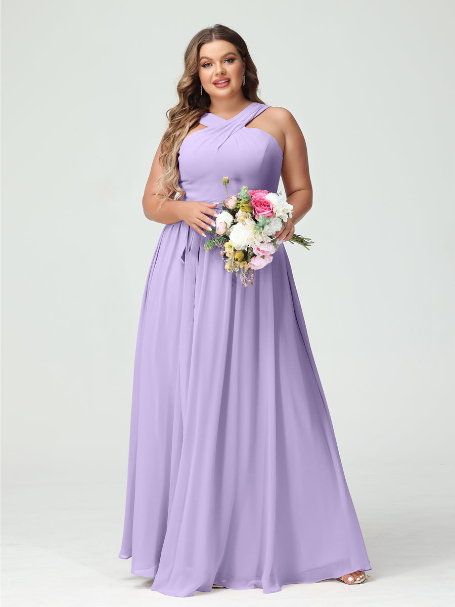 Vestidos de Dama de Honra Em Chiffon Sem Mangas A-Line / Princess Criss Cross com Faixa