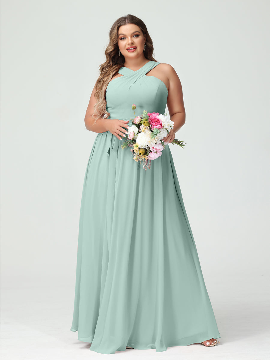 Vestidos de Dama de Honra Em Chiffon Sem Mangas A-Line / Princess Criss Cross com Faixa