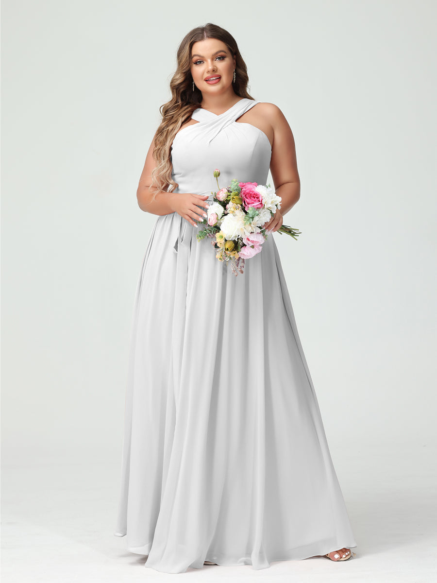 Vestidos de Dama de Honra Em Chiffon Sem Mangas A-Line / Princess Criss Cross com Faixa
