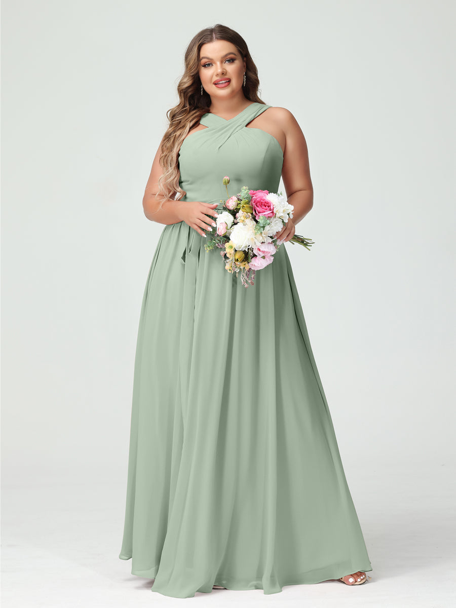 Vestidos de Dama de Honra Em Chiffon Sem Mangas A-Line / Princess Criss Cross com Faixa